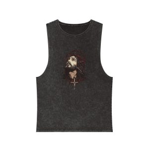 Artistic Neotraditional Jesus Tattoo Design With Defined Lines Unisex Stonewash Tank Top