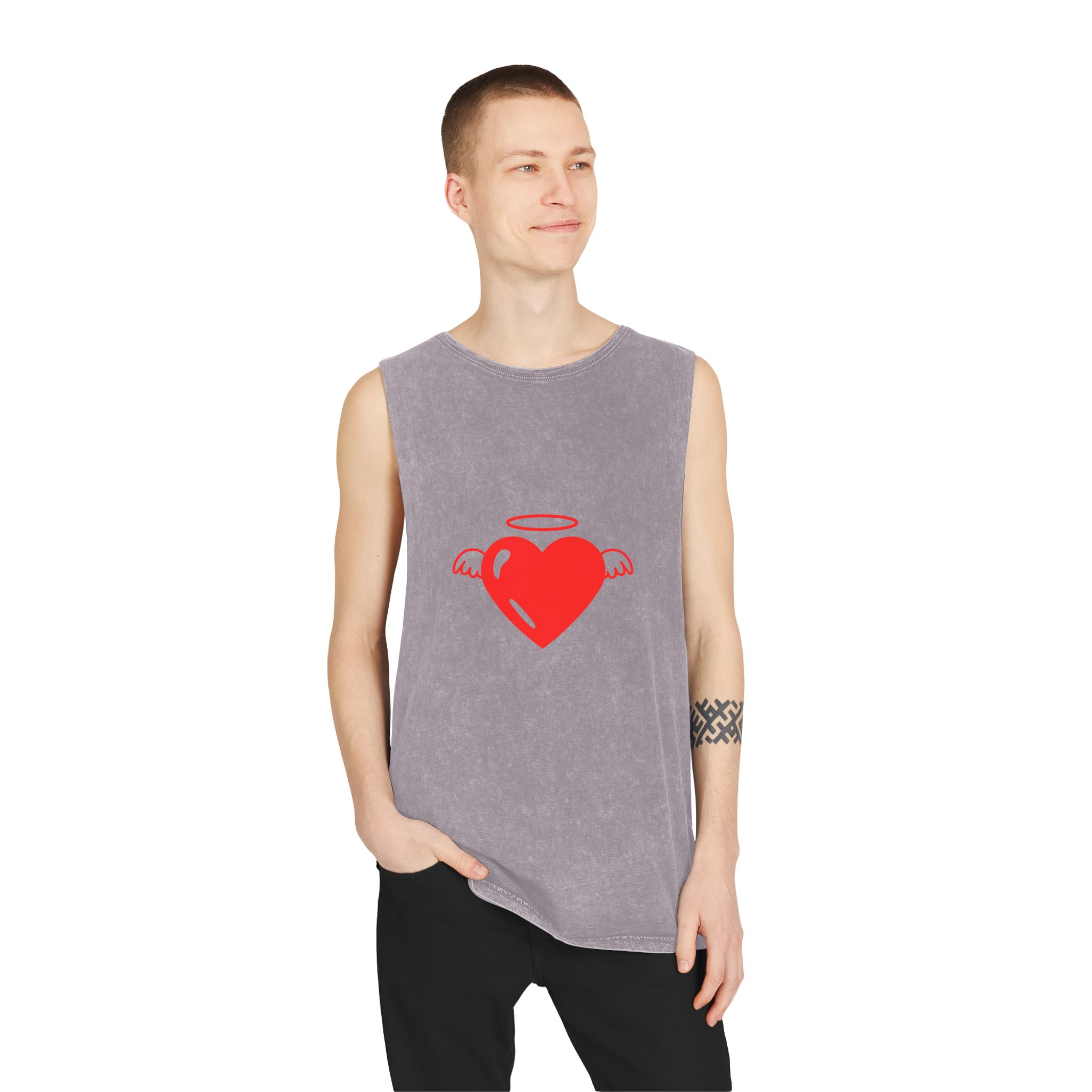 Angel Heart Icon Red Cute Element Graphic Vector Unisex Stonewash Tank Top - Image 19