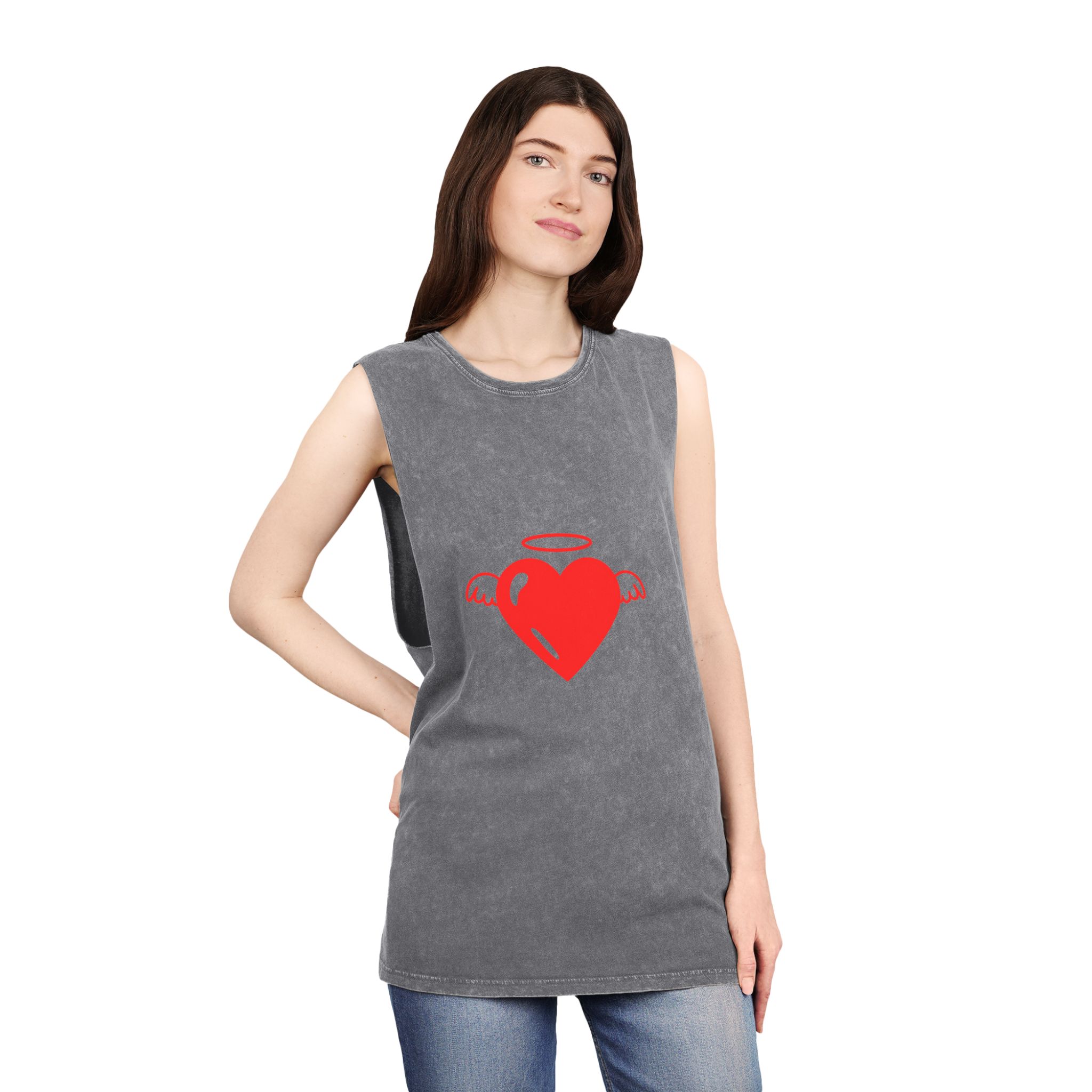 Angel Heart Icon Red Cute Element Graphic Vector Unisex Stonewash Tank Top - Image 12