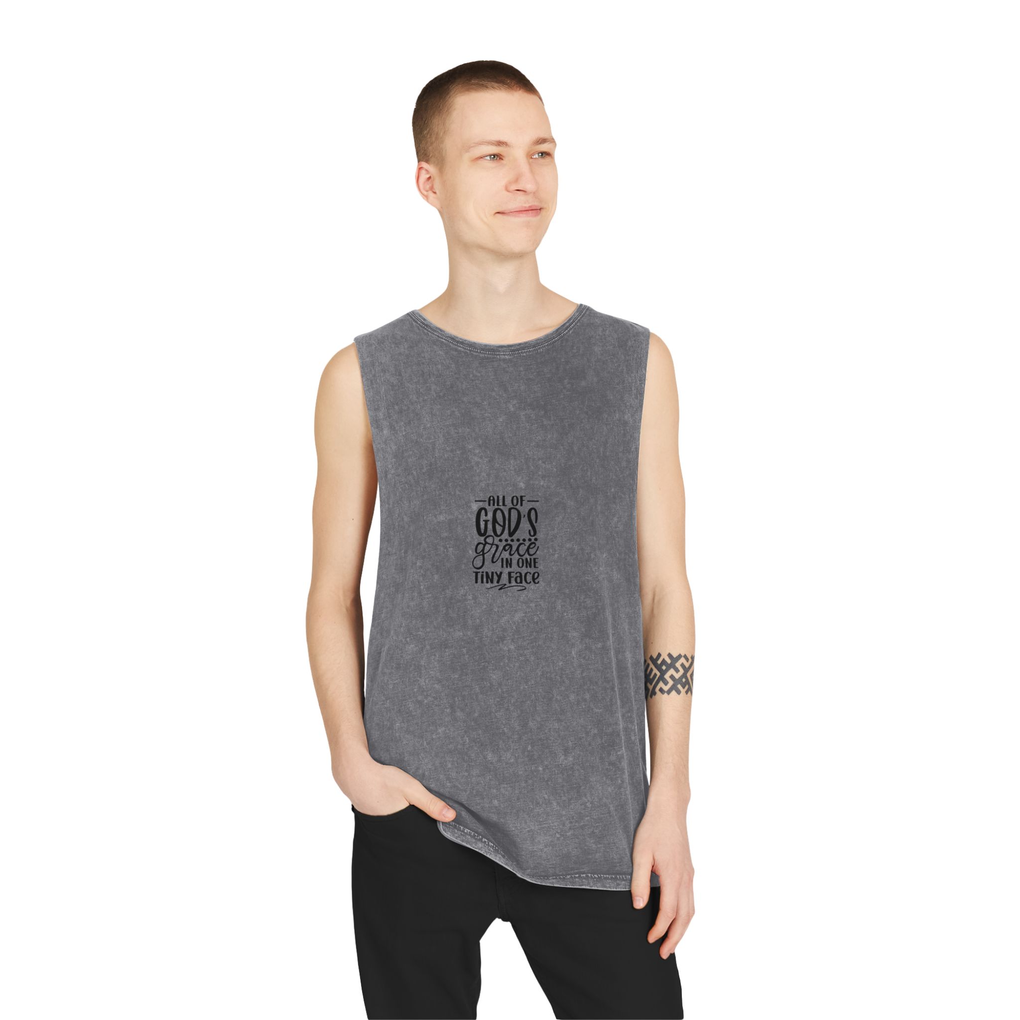 All God S One Tiny Face Hand Lettering Vector Illustration Unisex Stonewash Tank Top - Image 11