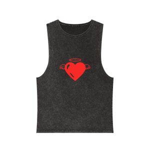 Angel Heart Icon Red Cute Element Graphic Vector Unisex Stonewash Tank Top