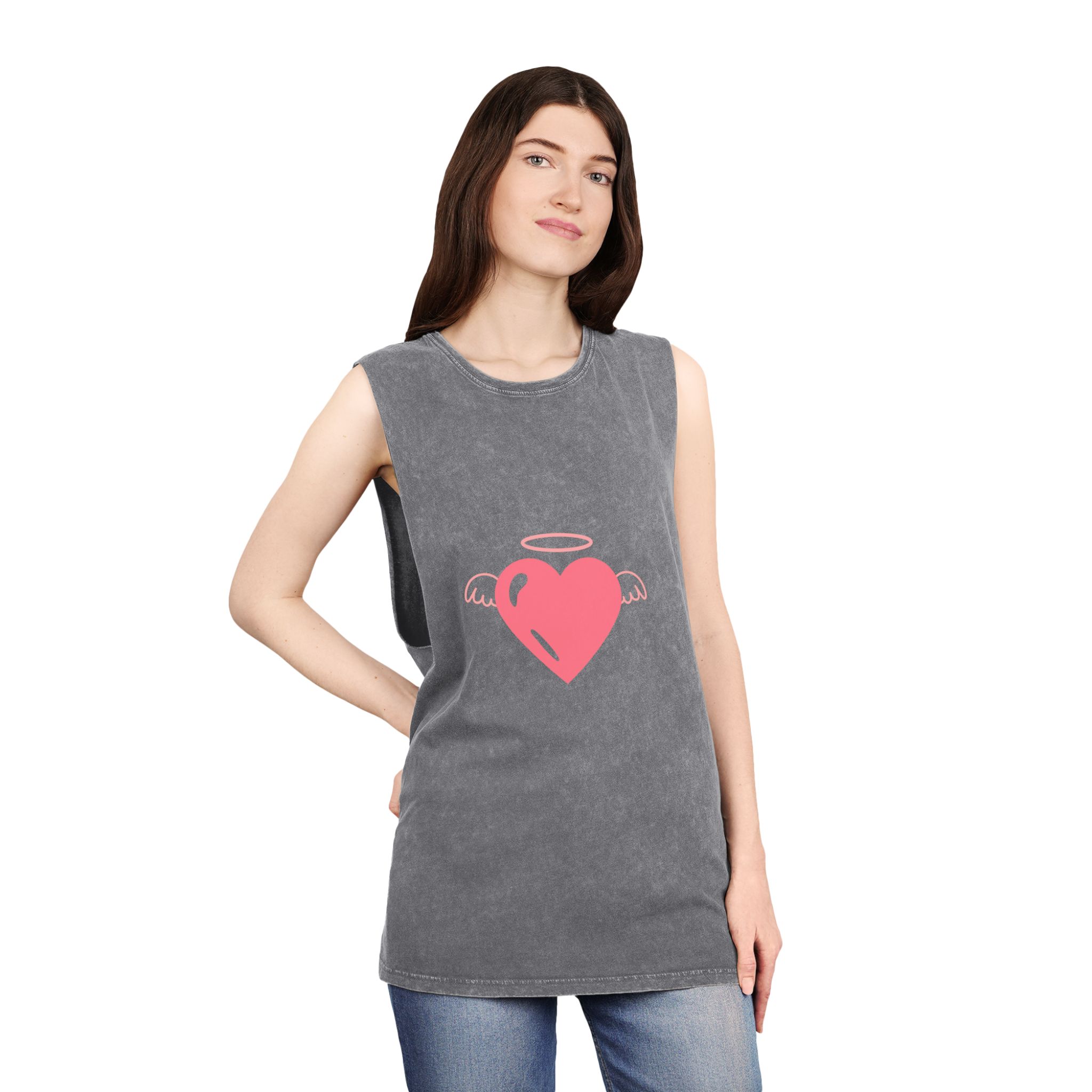 Angel Heart Icon Pink Cute Element Graphic Vector Unisex Stonewash Tank Top - Image 12