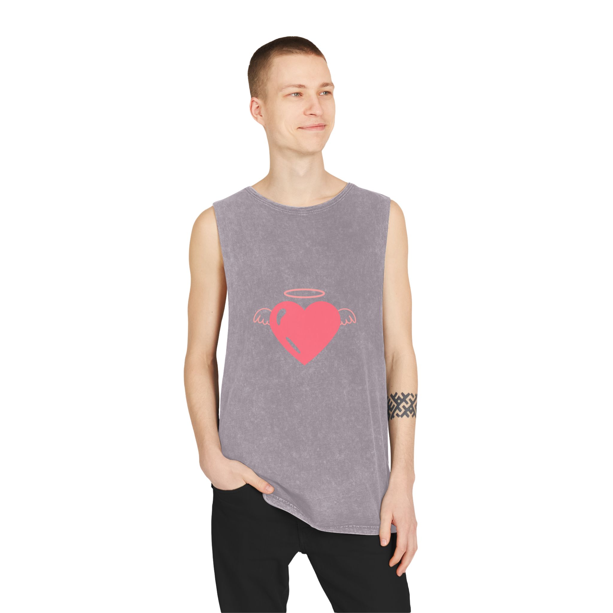 Angel Heart Icon Pink Cute Element Graphic Vector Unisex Stonewash Tank Top - Image 19