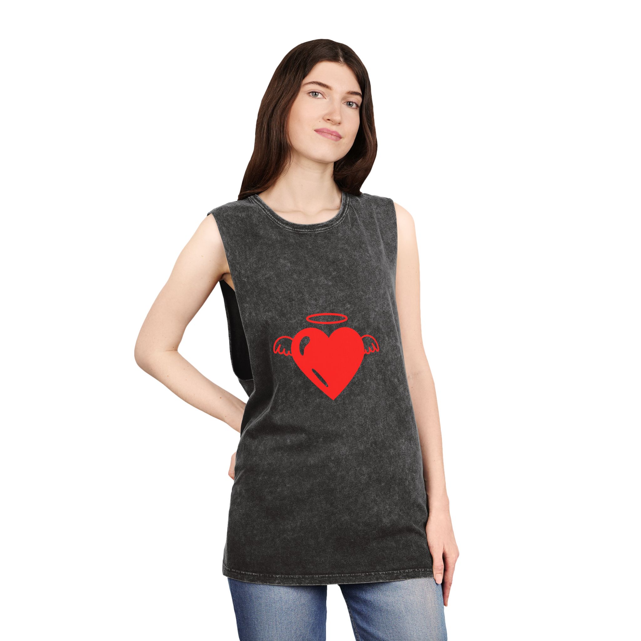 Angel Heart Icon Red Cute Element Graphic Vector Unisex Stonewash Tank Top - Image 4