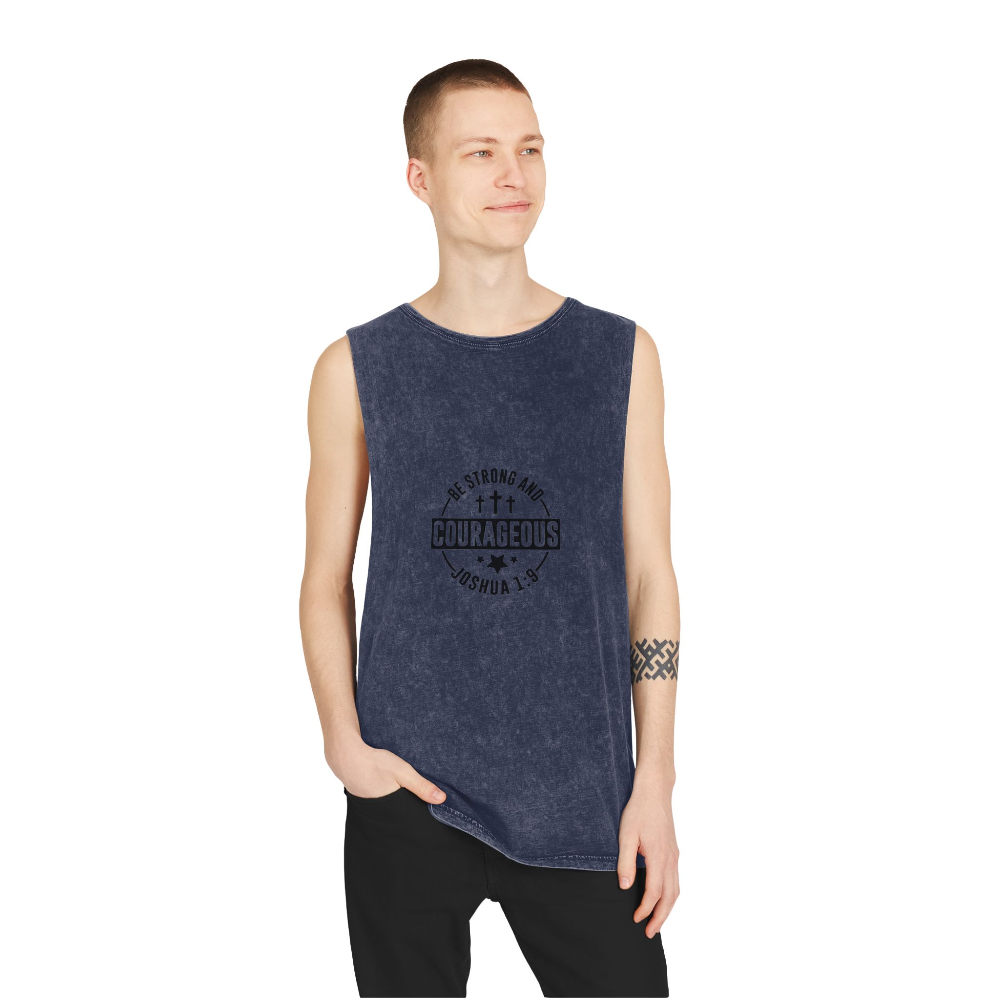 Be Strong and Courageous Unisex Stonewash Tank Top - Image 15