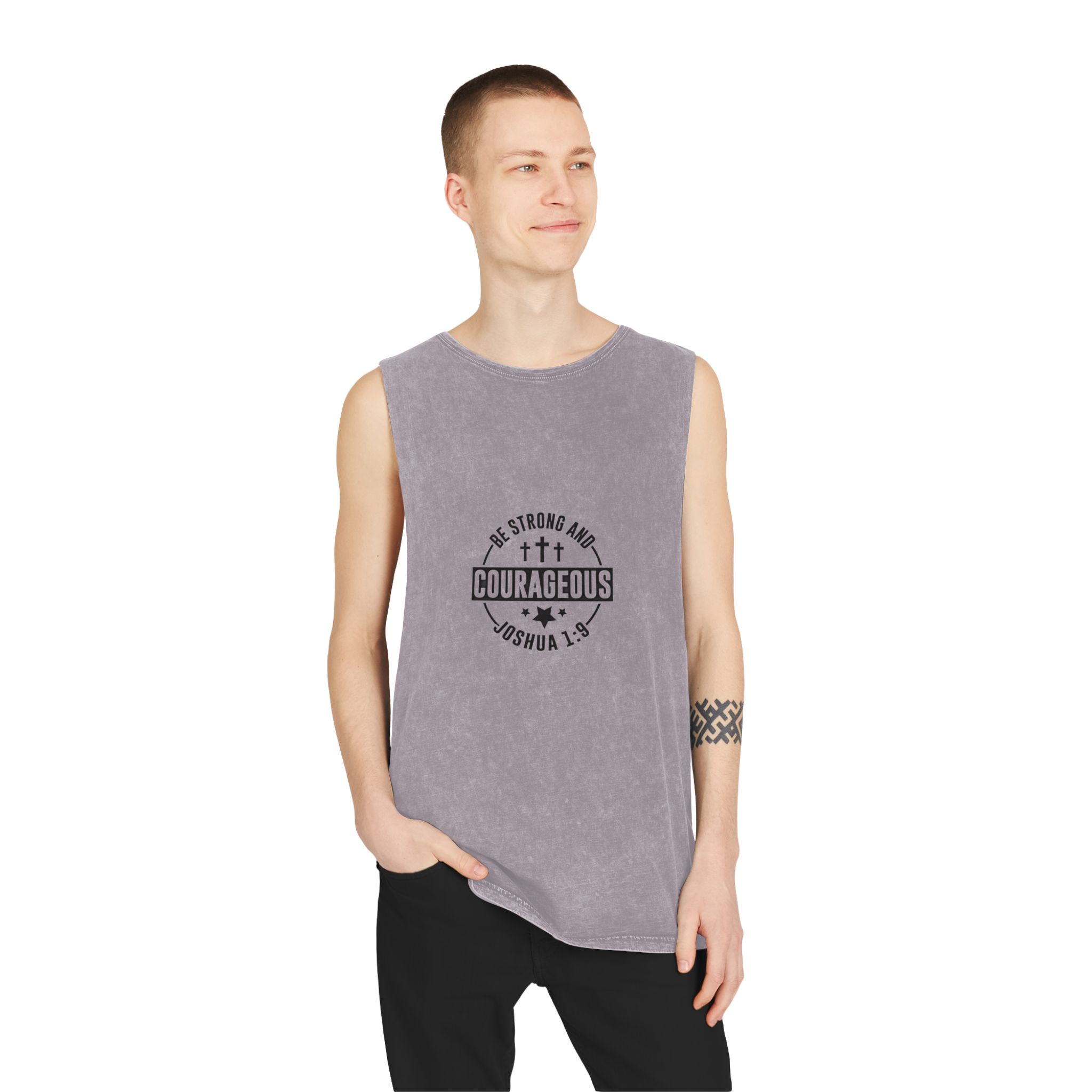 Be Strong and Courageous Unisex Stonewash Tank Top - Image 19