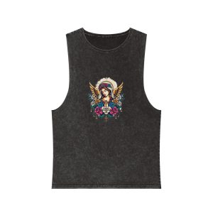 Angel With Roses Unisex Stonewash Tank Top