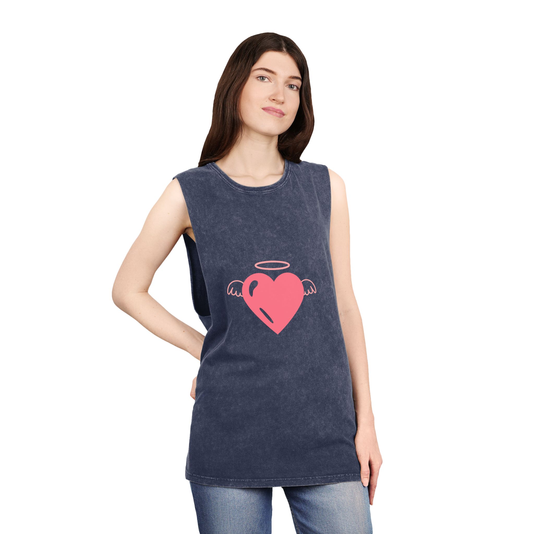 Angel Heart Icon Pink Cute Element Graphic Vector Unisex Stonewash Tank Top - Image 16