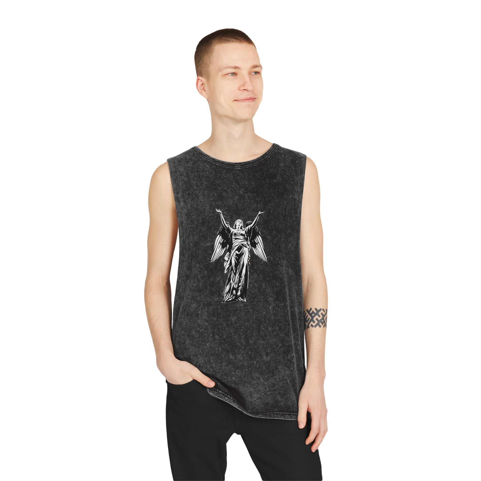 Art Illustration Fallen Glory Angel Unisex Stonewash Tank Top - Image 3