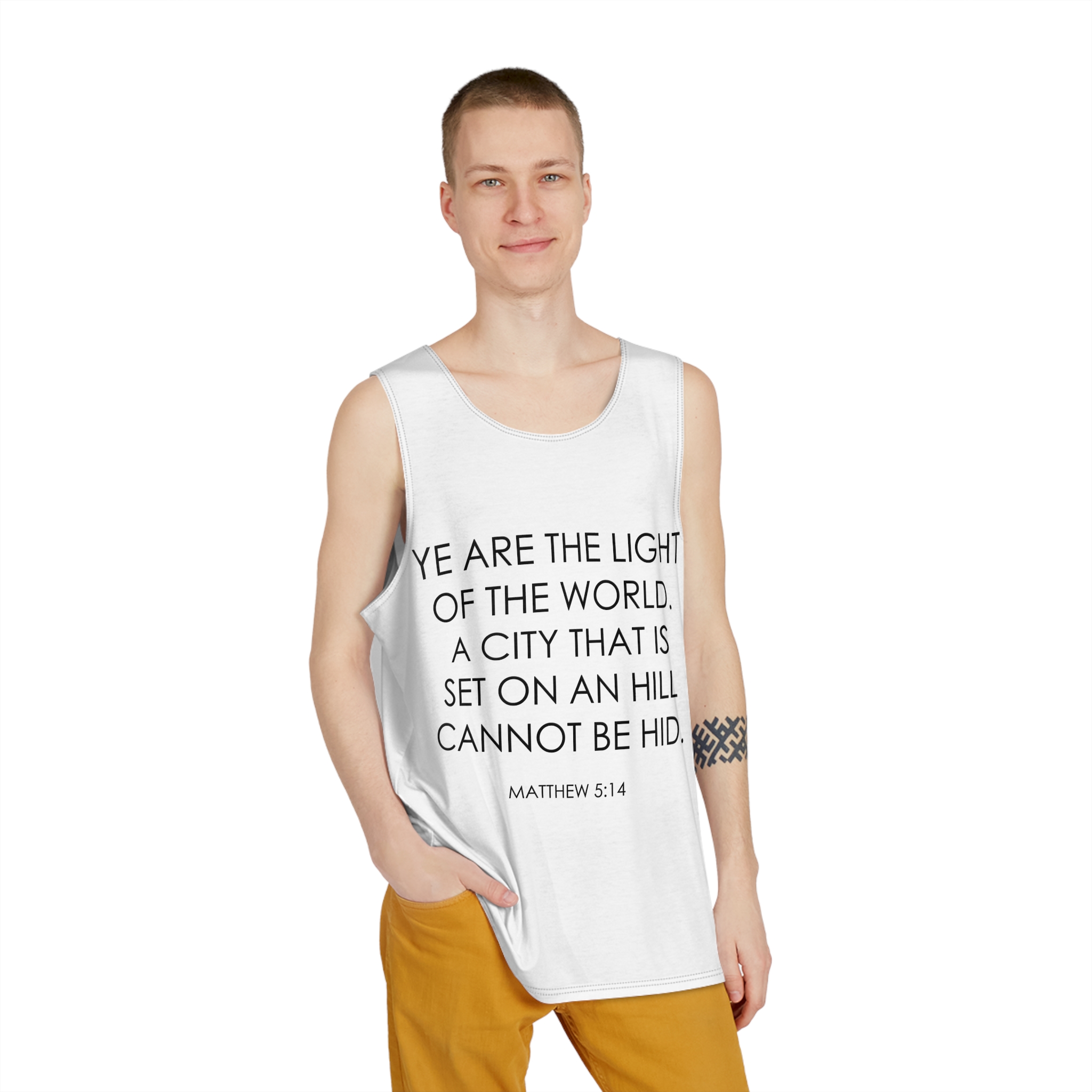 Ye Are Light World Matthew 5 14 Bible Verse Vector Illustration Mens Tank Aop - Image 3