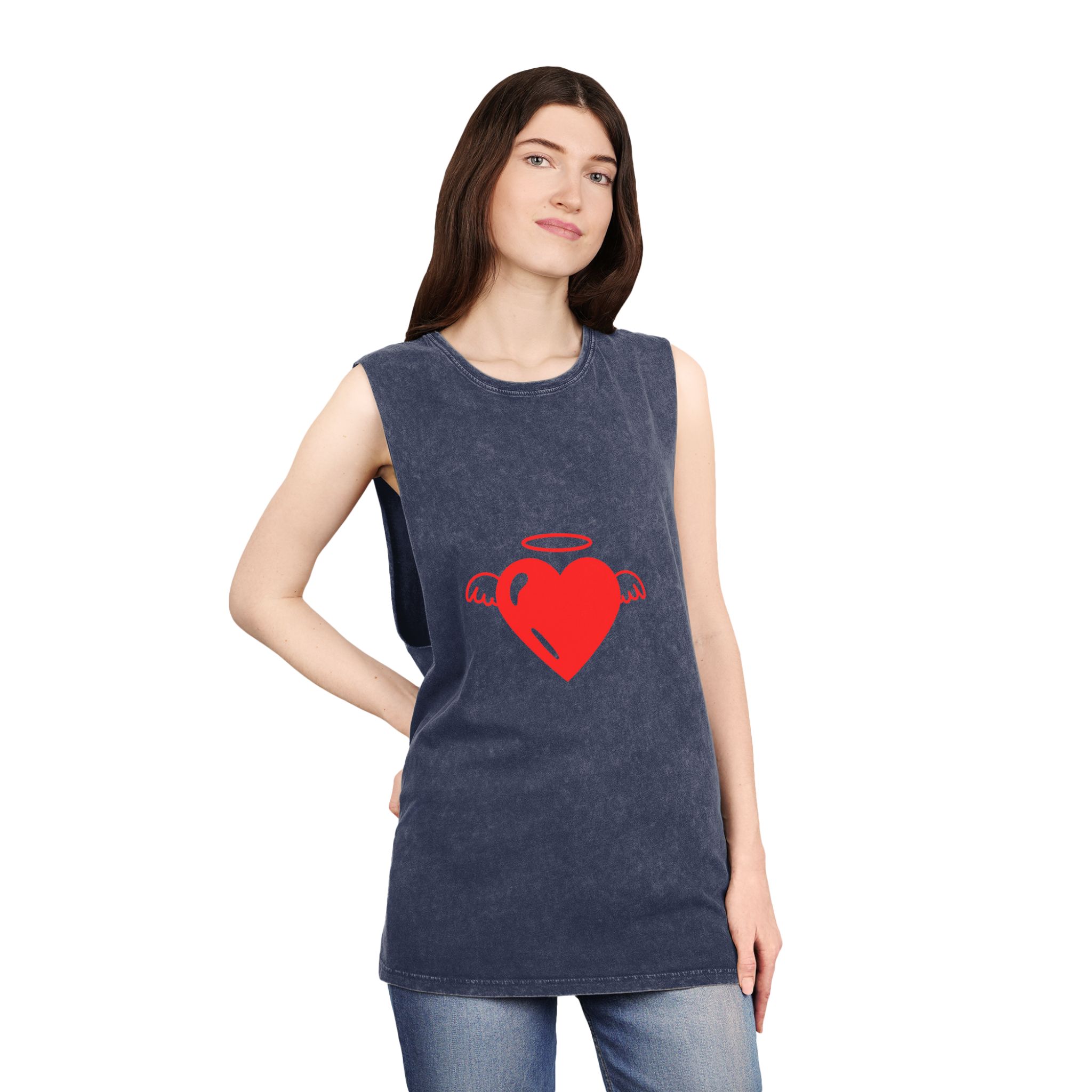 Angel Heart Icon Red Cute Element Graphic Vector Unisex Stonewash Tank Top - Image 16