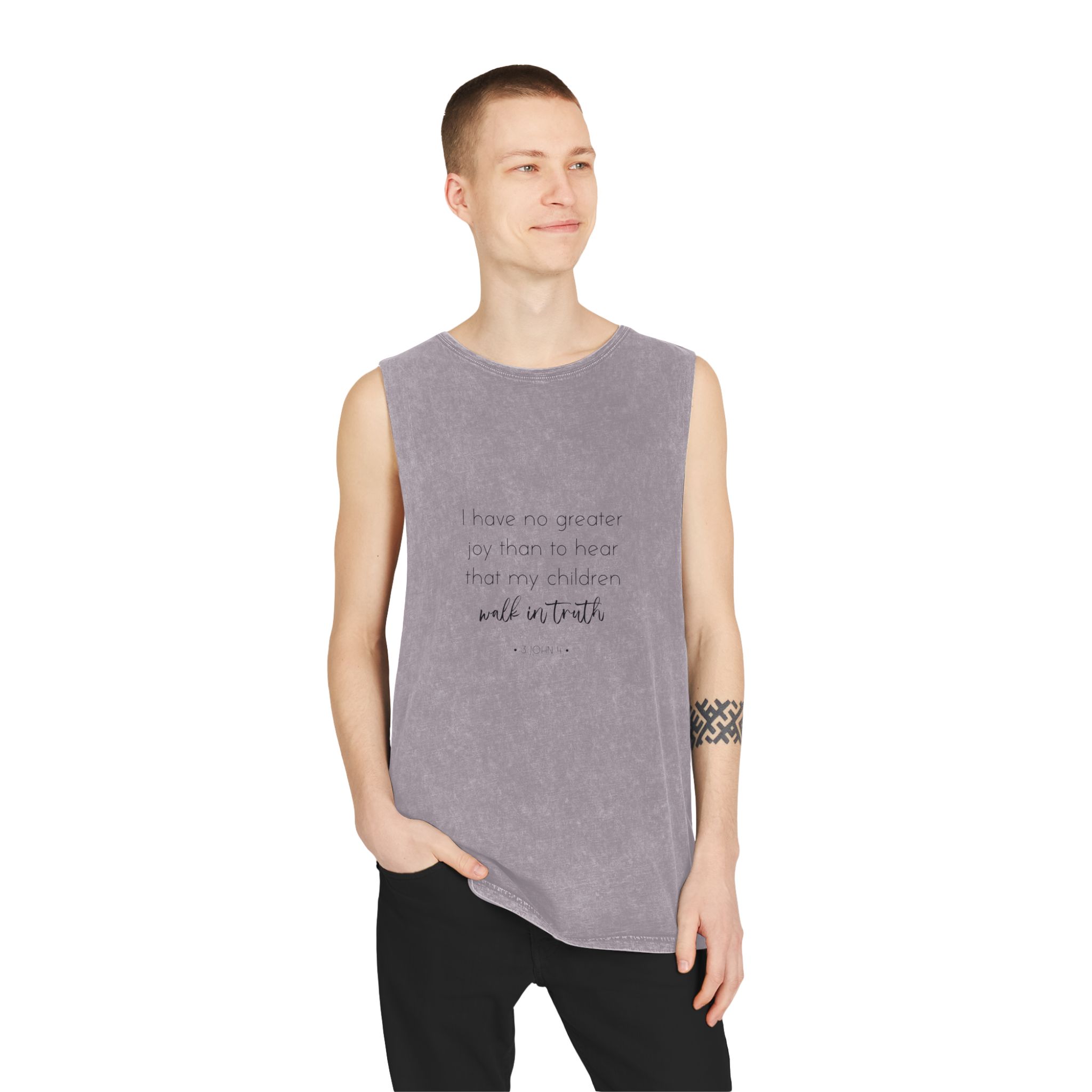 John 4 Greater Joy Family Bible Verse Biblical Print Scripture Vector Illustration Unisex Stonewash Tank Top - Image 19