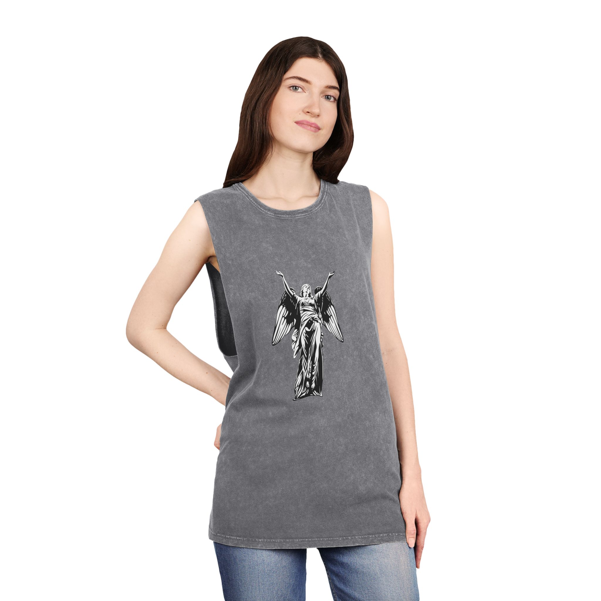 Art Illustration Fallen Glory Angel Unisex Stonewash Tank Top - Image 12