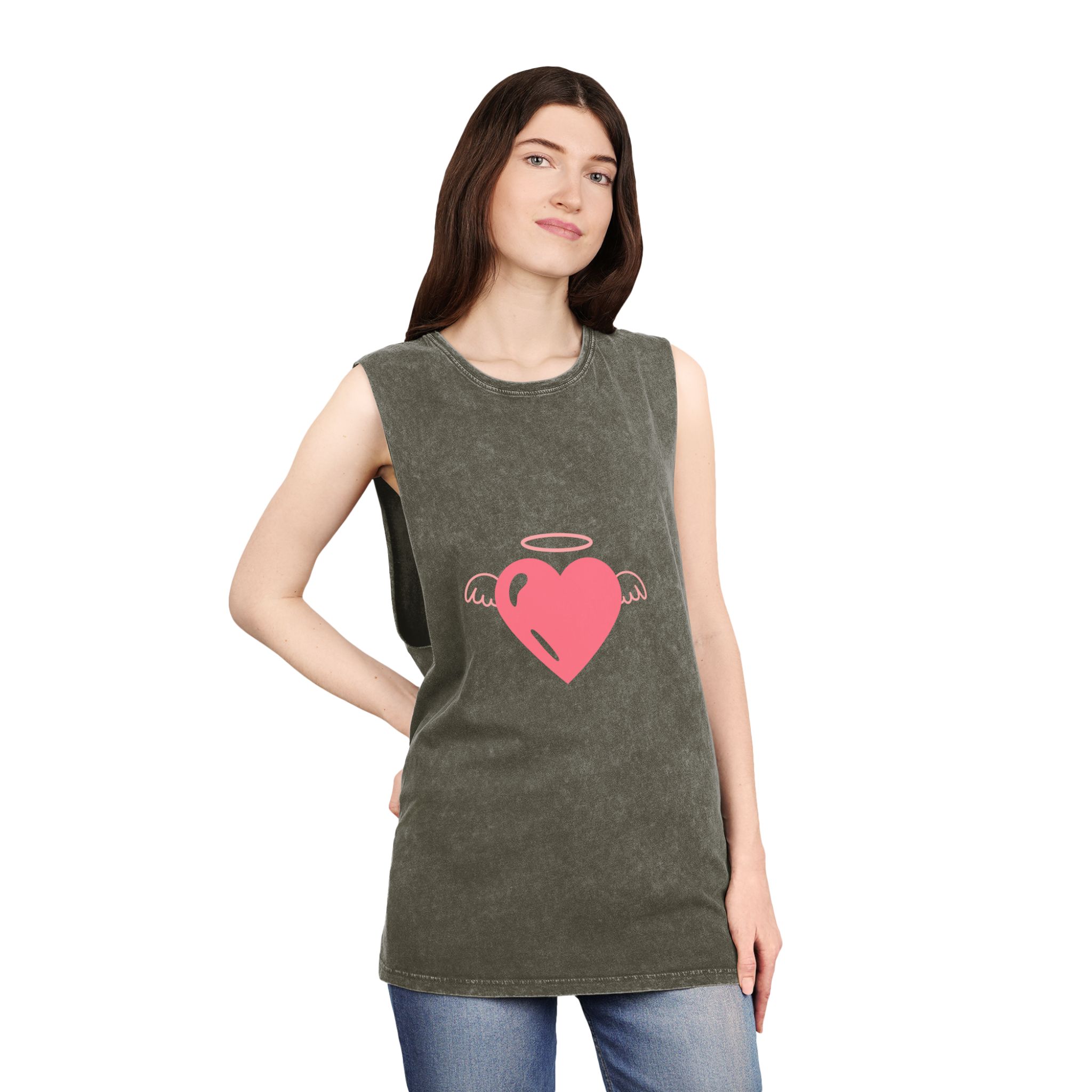 Angel Heart Icon Pink Cute Element Graphic Vector Unisex Stonewash Tank Top - Image 8