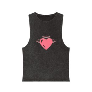 Angel Heart Icon Pink Cute Element Graphic Vector Unisex Stonewash Tank Top
