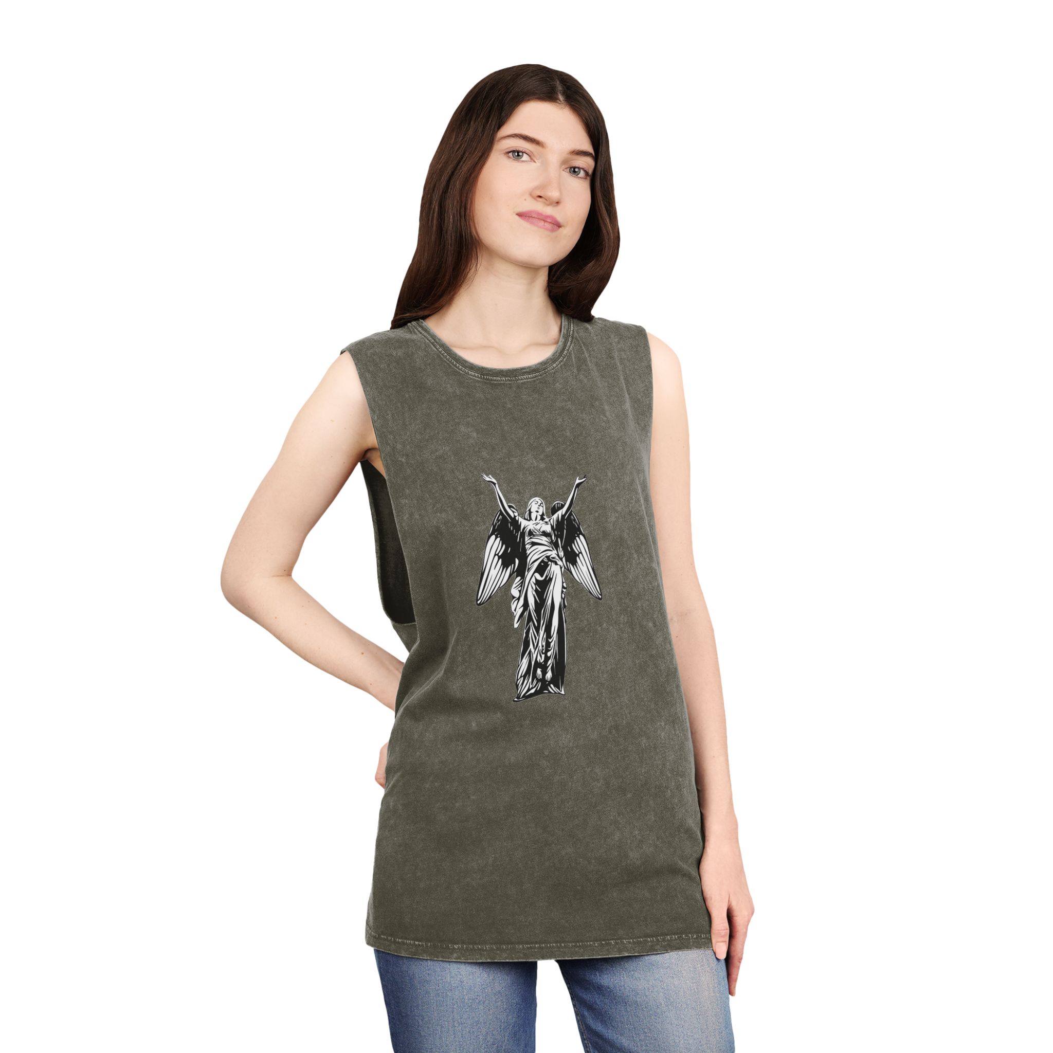 Art Illustration Fallen Glory Angel Unisex Stonewash Tank Top - Image 8