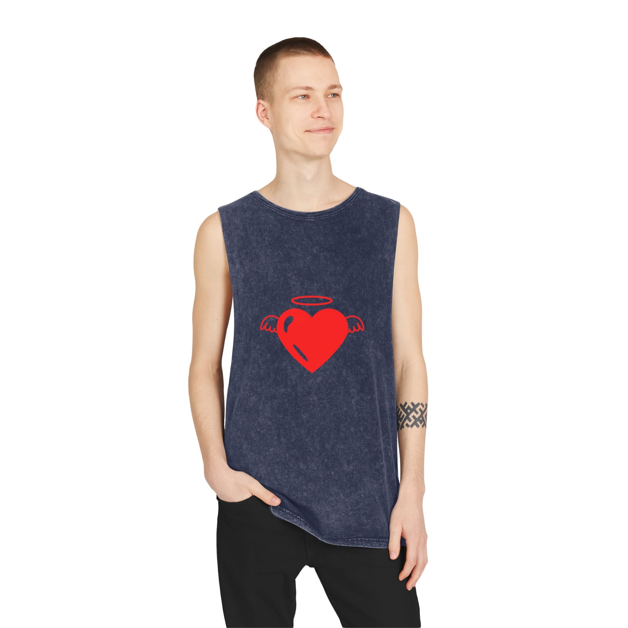 Angel Heart Icon Red Cute Element Graphic Vector Unisex Stonewash Tank Top - Image 15