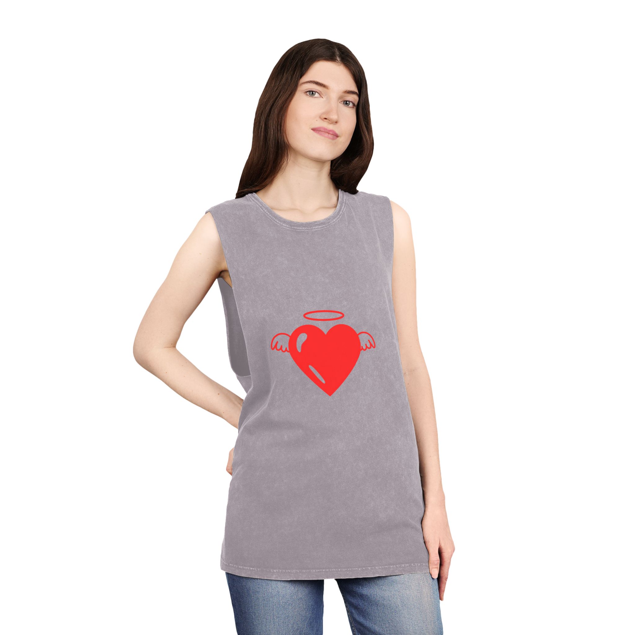 Angel Heart Icon Red Cute Element Graphic Vector Unisex Stonewash Tank Top - Image 20