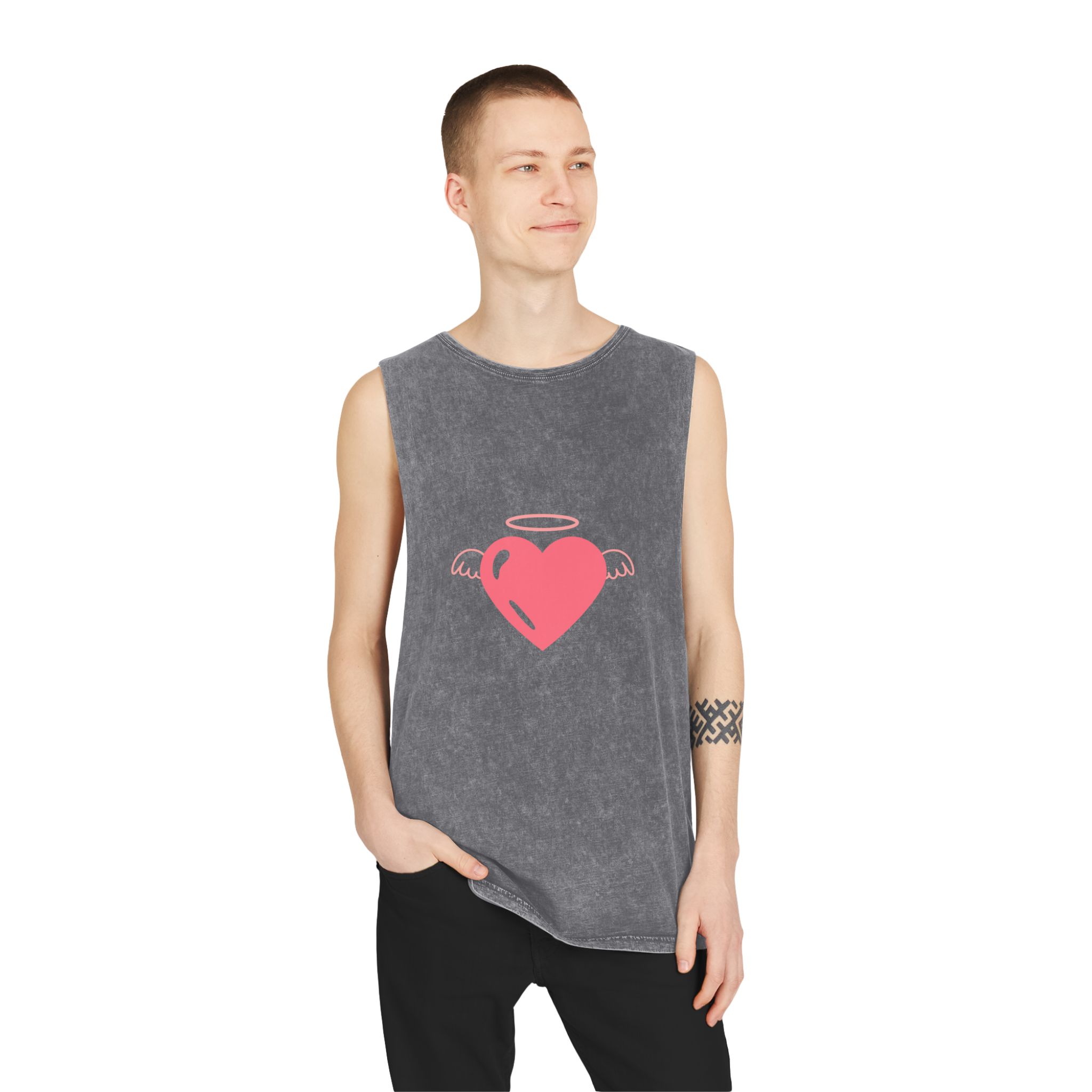 Angel Heart Icon Pink Cute Element Graphic Vector Unisex Stonewash Tank Top - Image 11