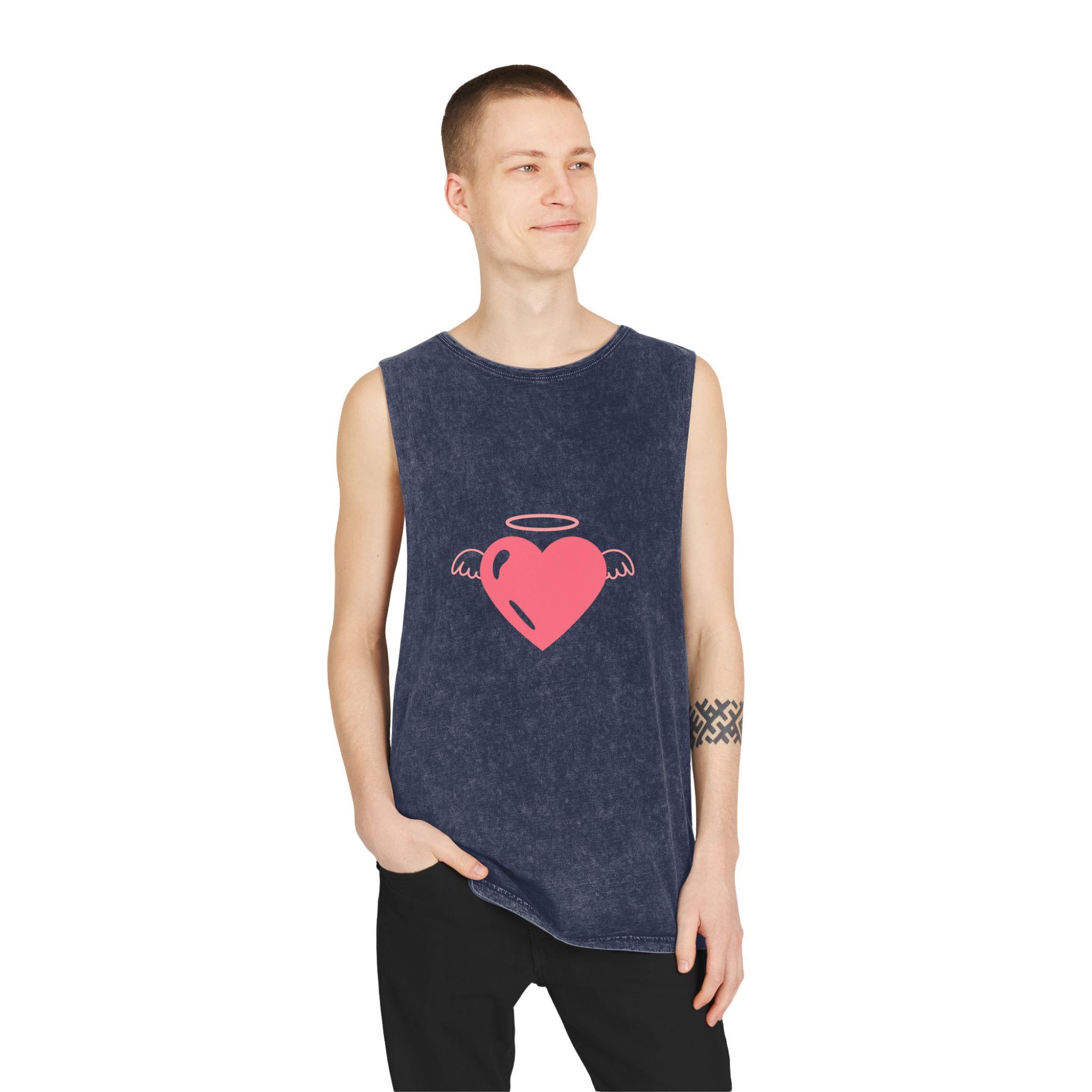 Angel Heart Icon Pink Cute Element Graphic Vector Unisex Stonewash Tank Top - Image 15