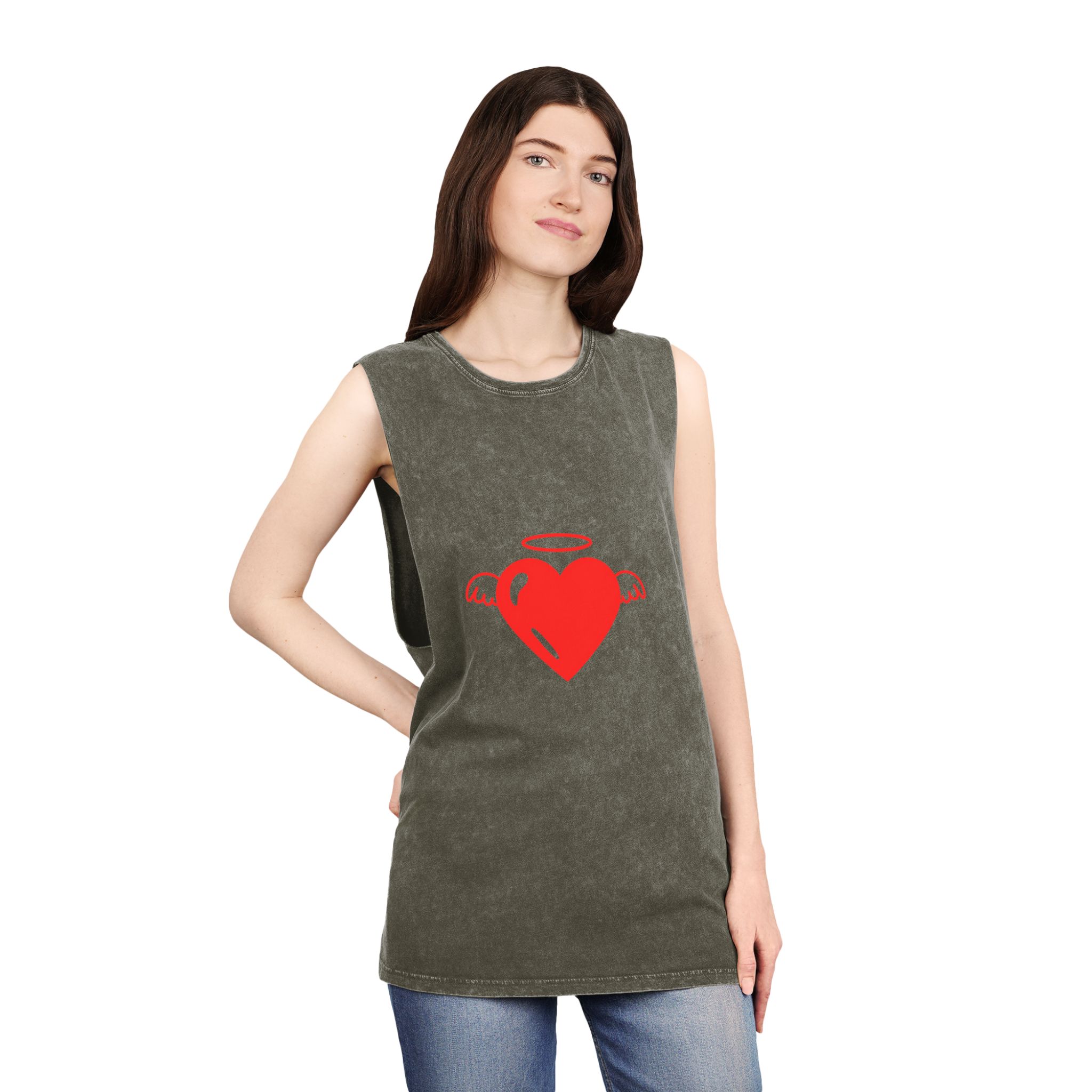 Angel Heart Icon Red Cute Element Graphic Vector Unisex Stonewash Tank Top - Image 8