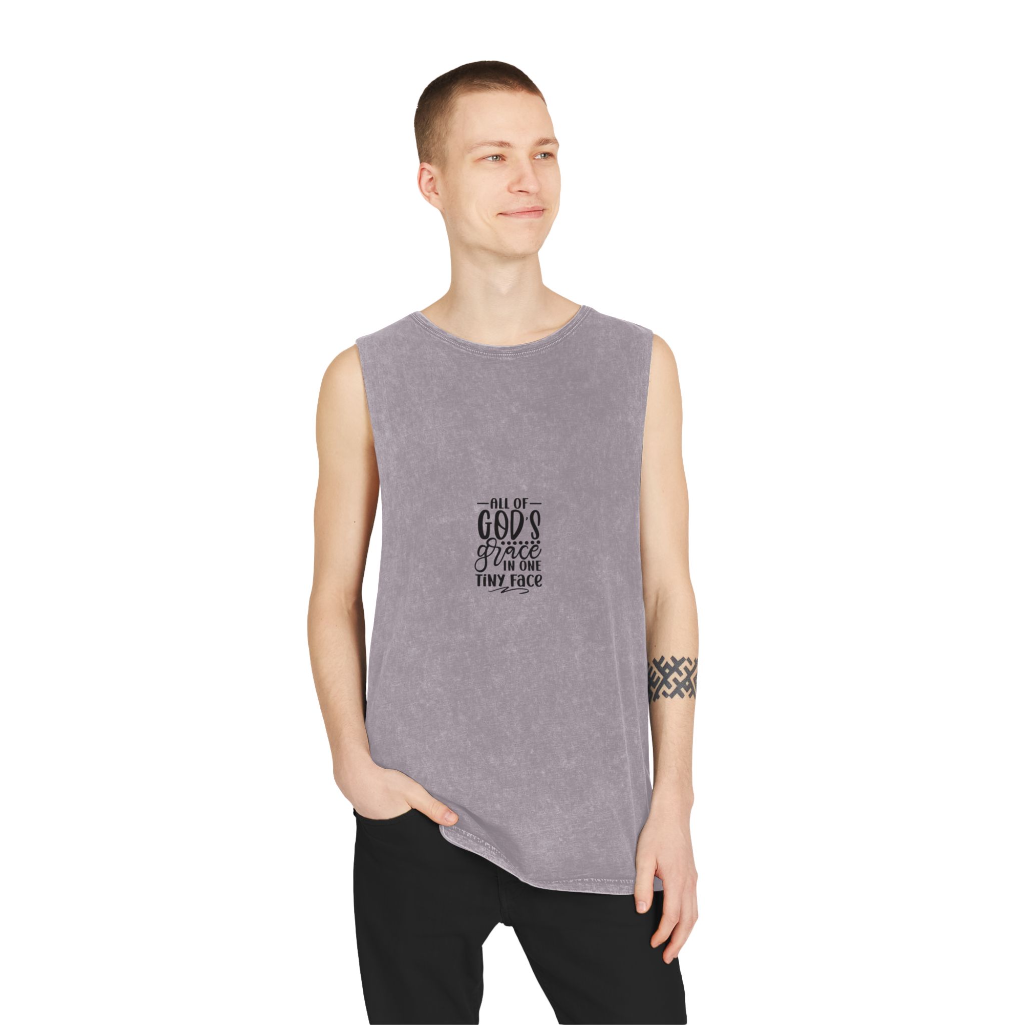 All God S One Tiny Face Hand Lettering Vector Illustration Unisex Stonewash Tank Top - Image 19