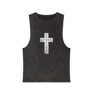 Amazing Grace Retro Type Style Text With Realistic Wooden Cross Christian Icon T Shirt Graphic Unisex Stonewash Tank Top