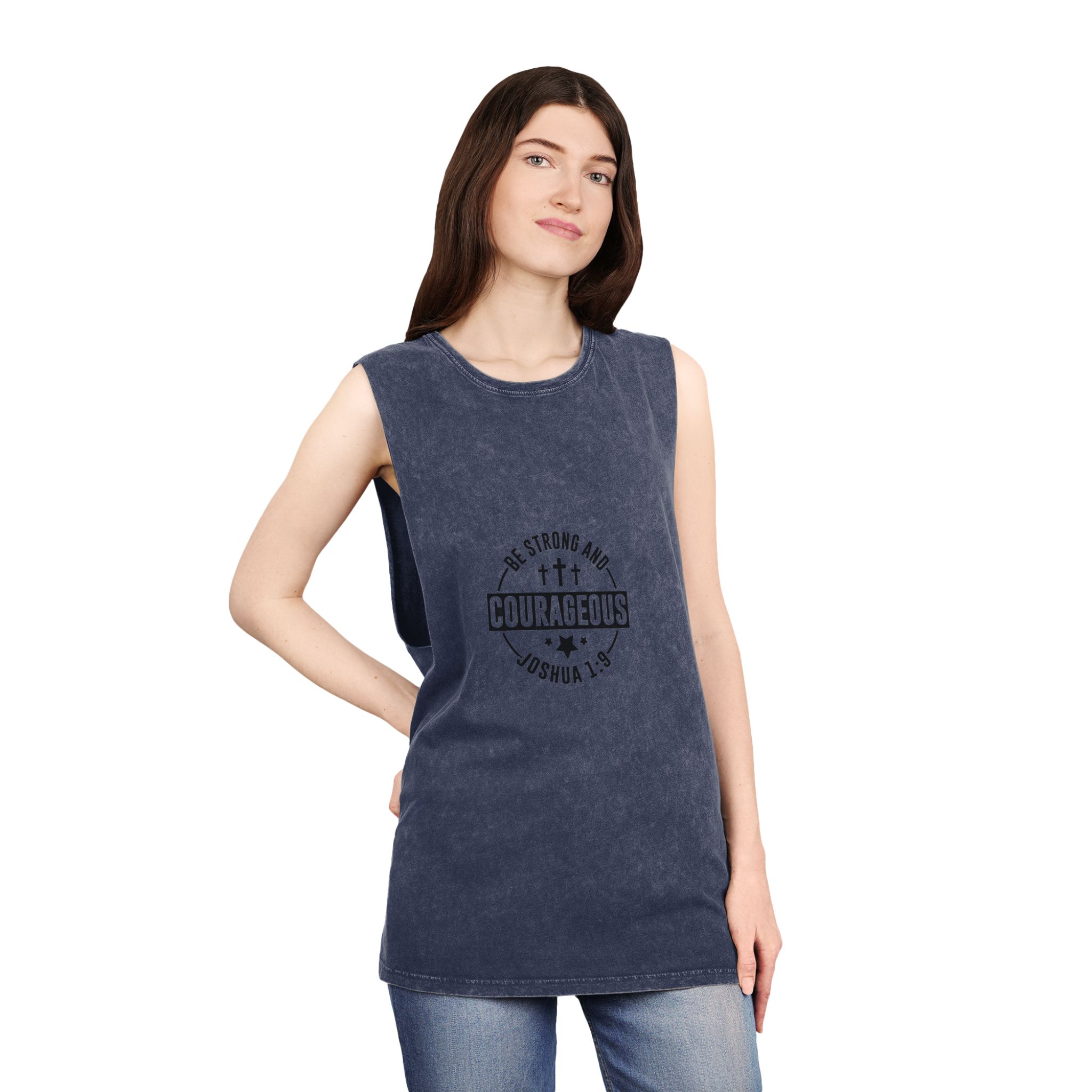 Be Strong and Courageous Unisex Stonewash Tank Top - Image 16