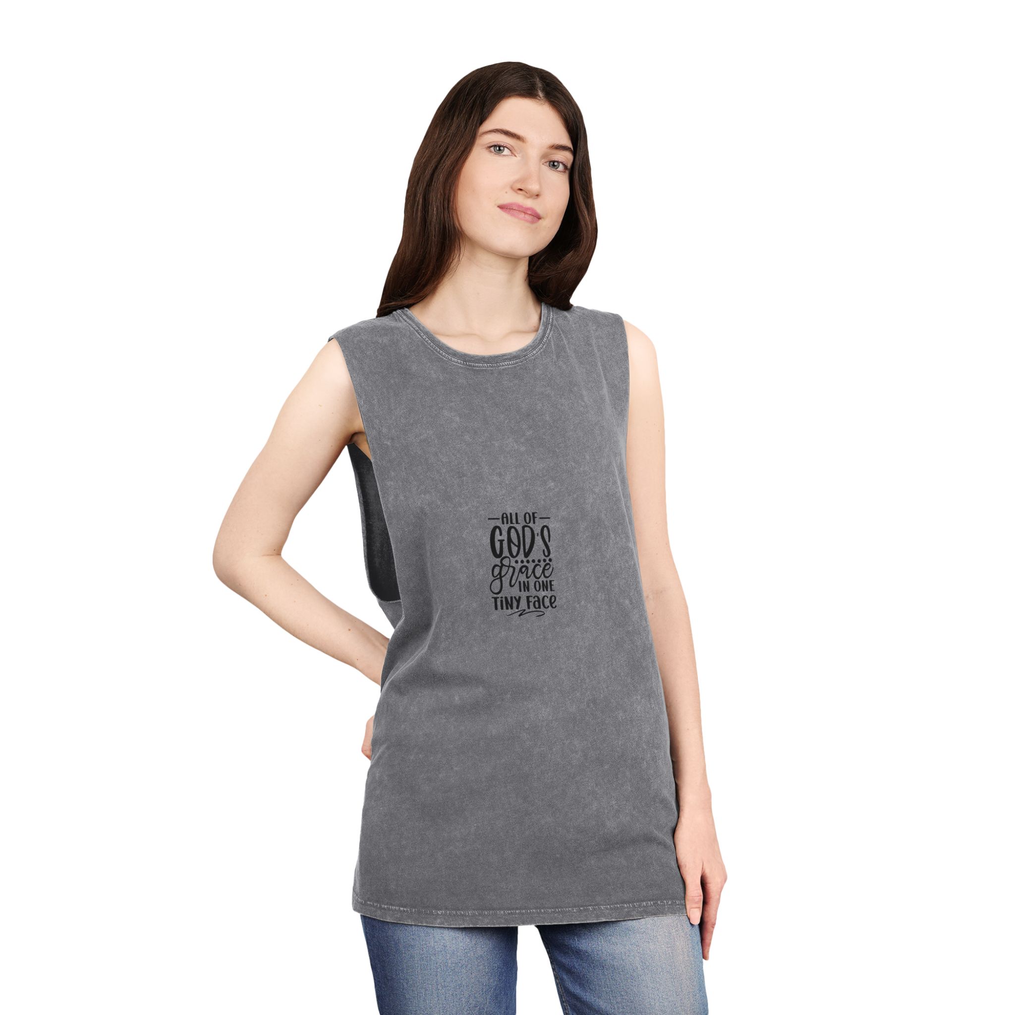 All God S One Tiny Face Hand Lettering Vector Illustration Unisex Stonewash Tank Top - Image 12