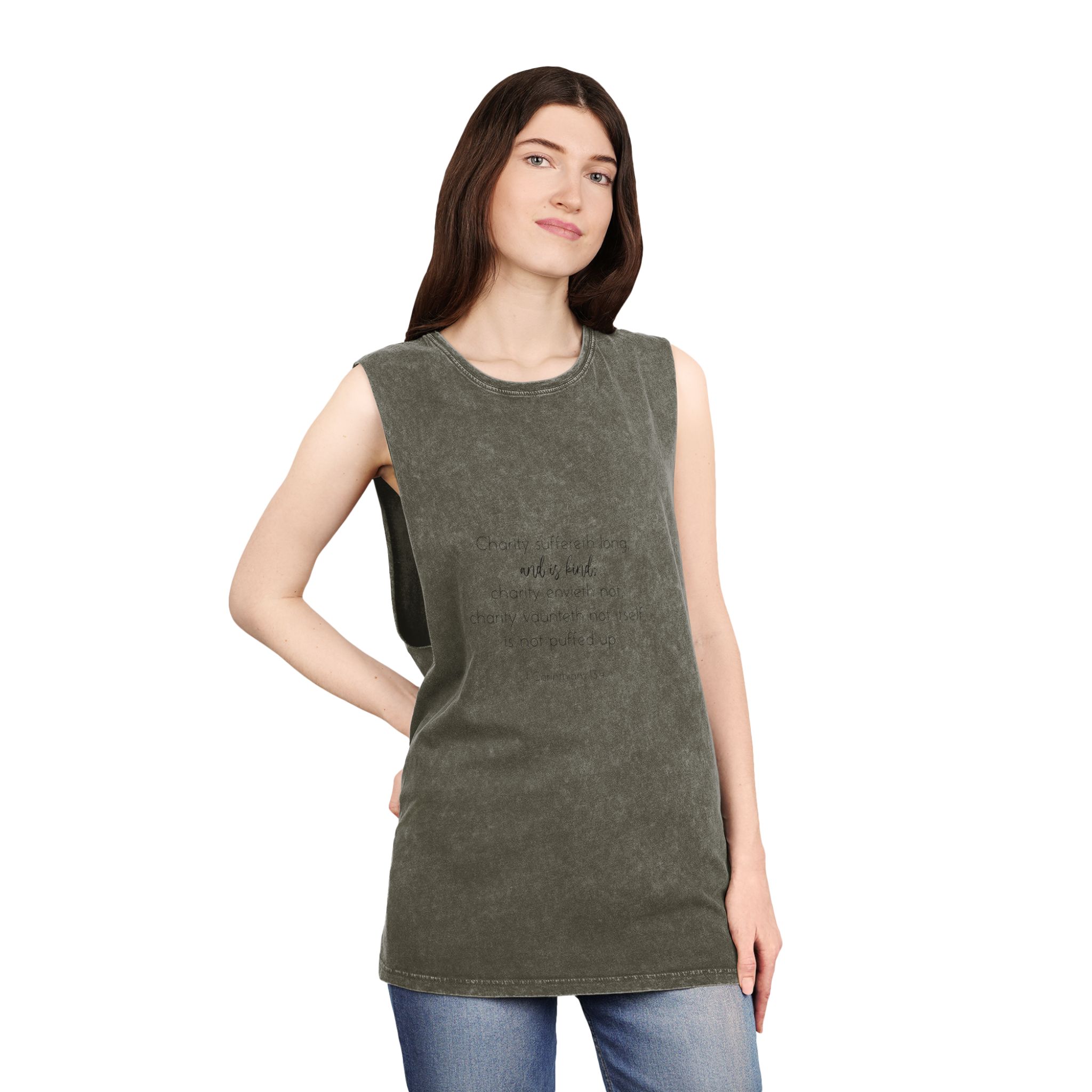 Corinthians 13 4 Bible Verse About Charity Unisex Stonewash Tank Top - Image 8