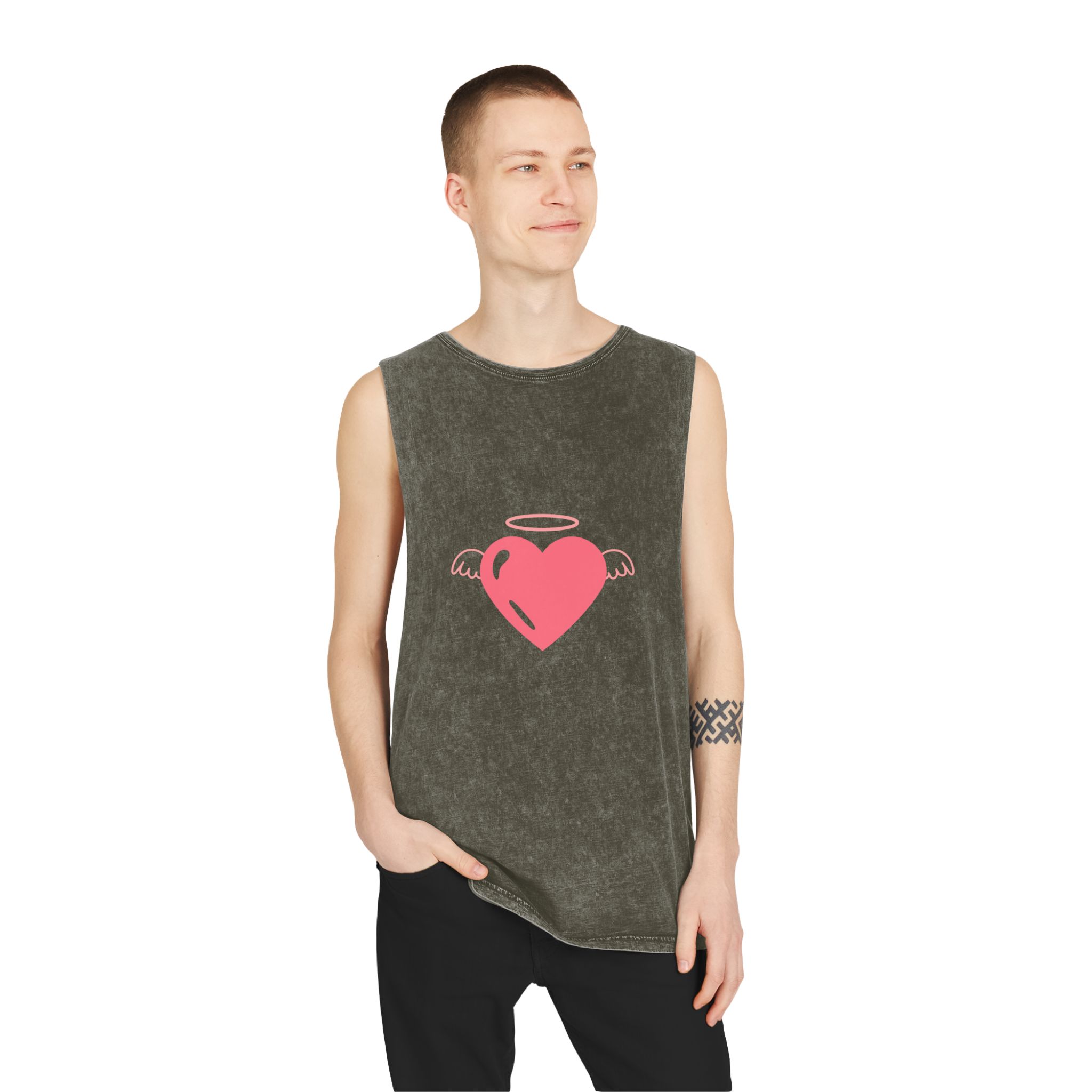Angel Heart Icon Pink Cute Element Graphic Vector Unisex Stonewash Tank Top - Image 7