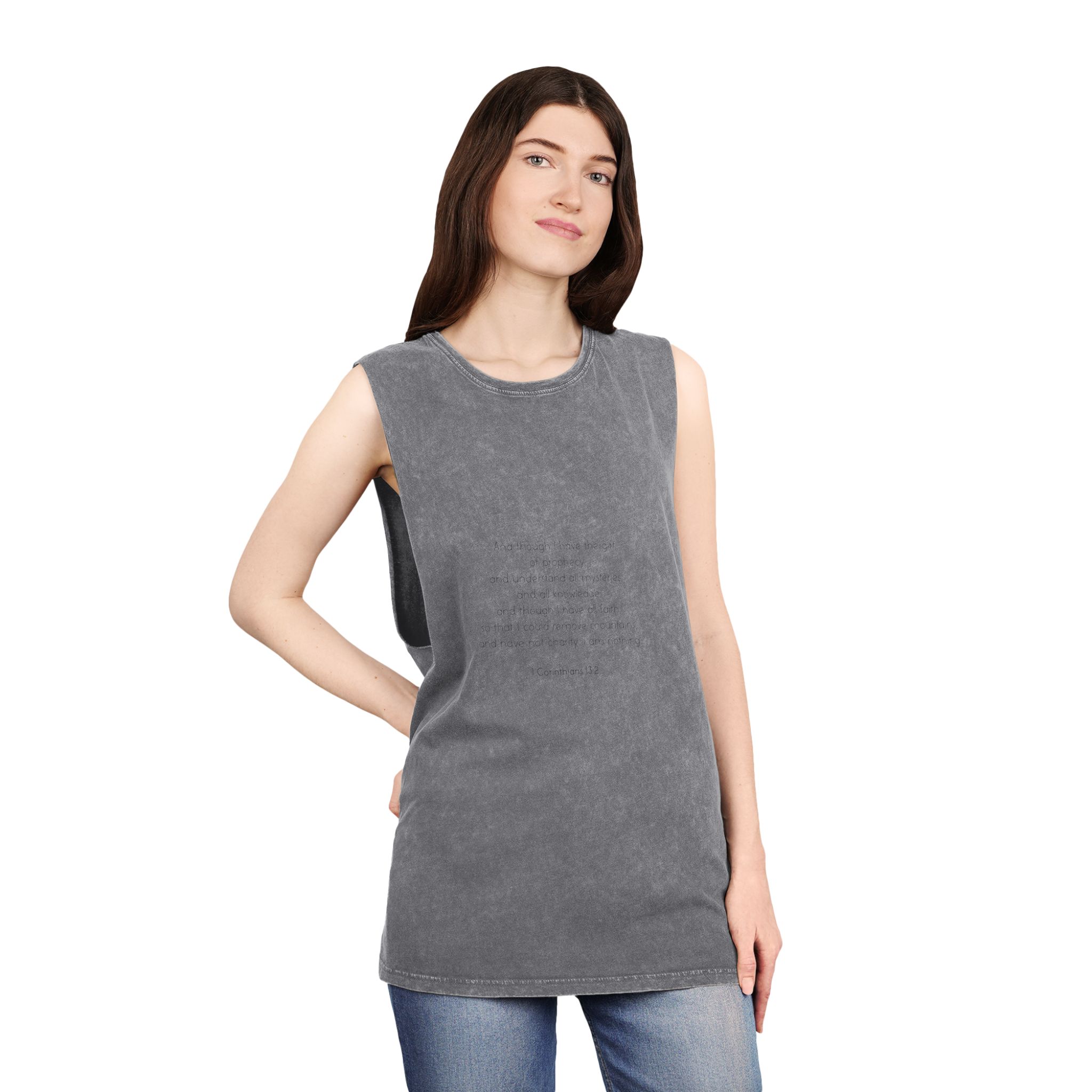 Corinthians 13 2 Bible Verse Faith Knowledge Charity Unisex Stonewash Tank Top - Image 12