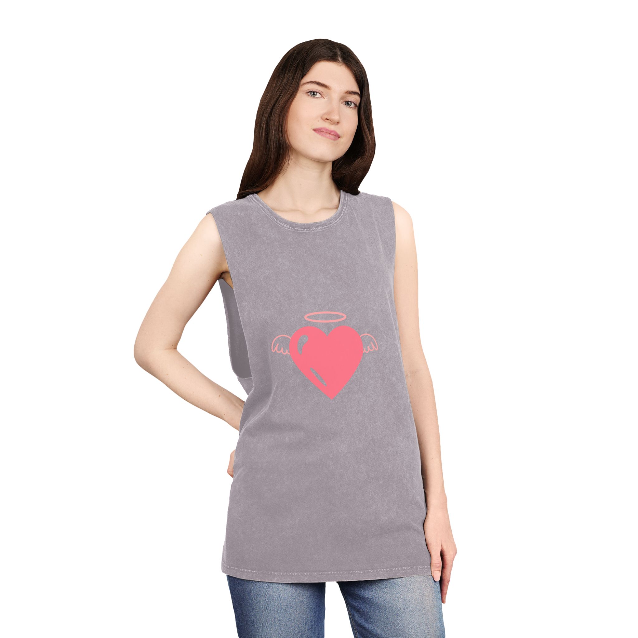 Angel Heart Icon Pink Cute Element Graphic Vector Unisex Stonewash Tank Top - Image 20