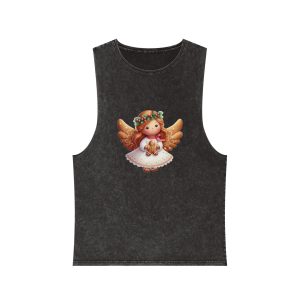 Angel With Bow Heart That Says Angel Unisex Stonewash Tank Top