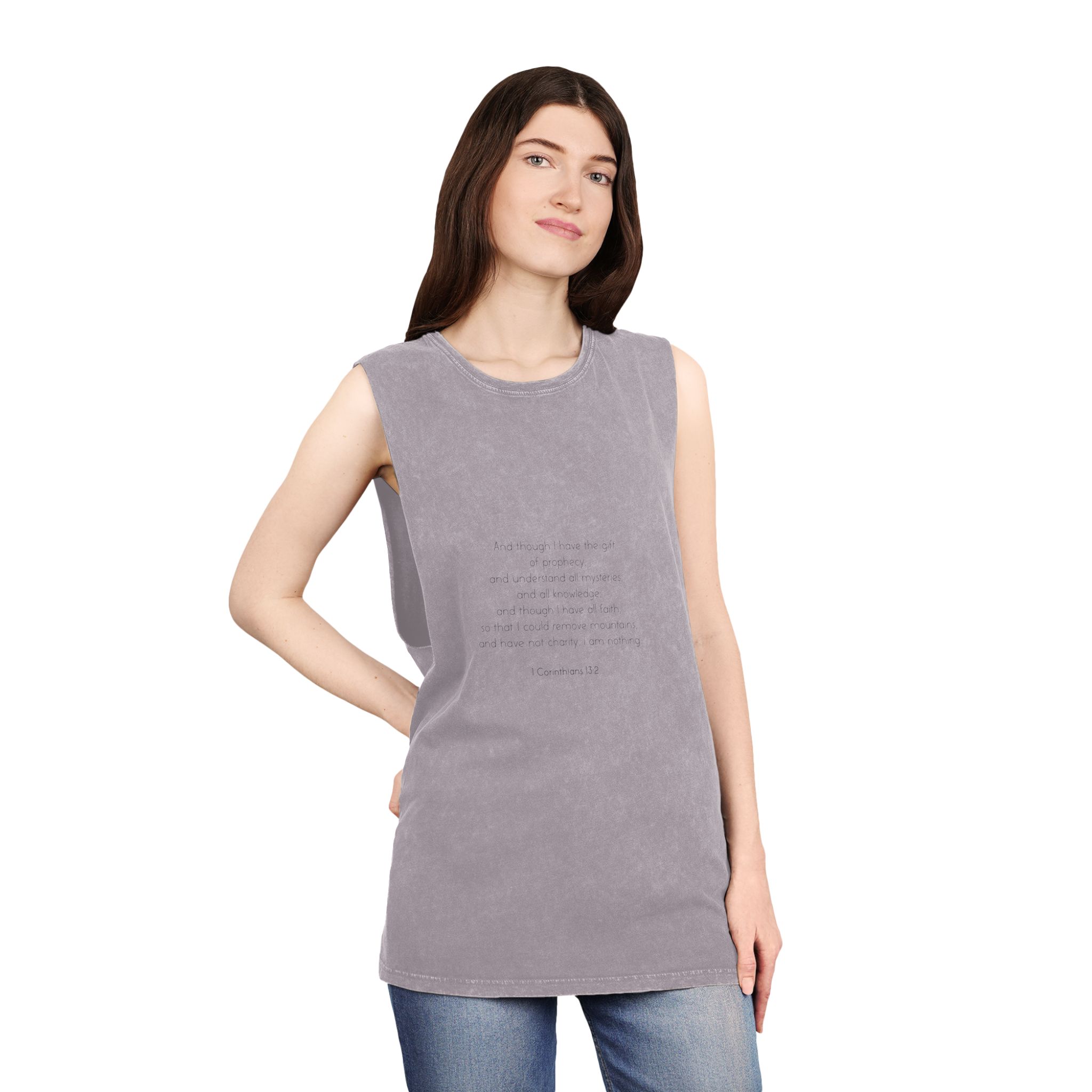 Corinthians 13 2 Bible Verse Faith Knowledge Charity Unisex Stonewash Tank Top - Image 20