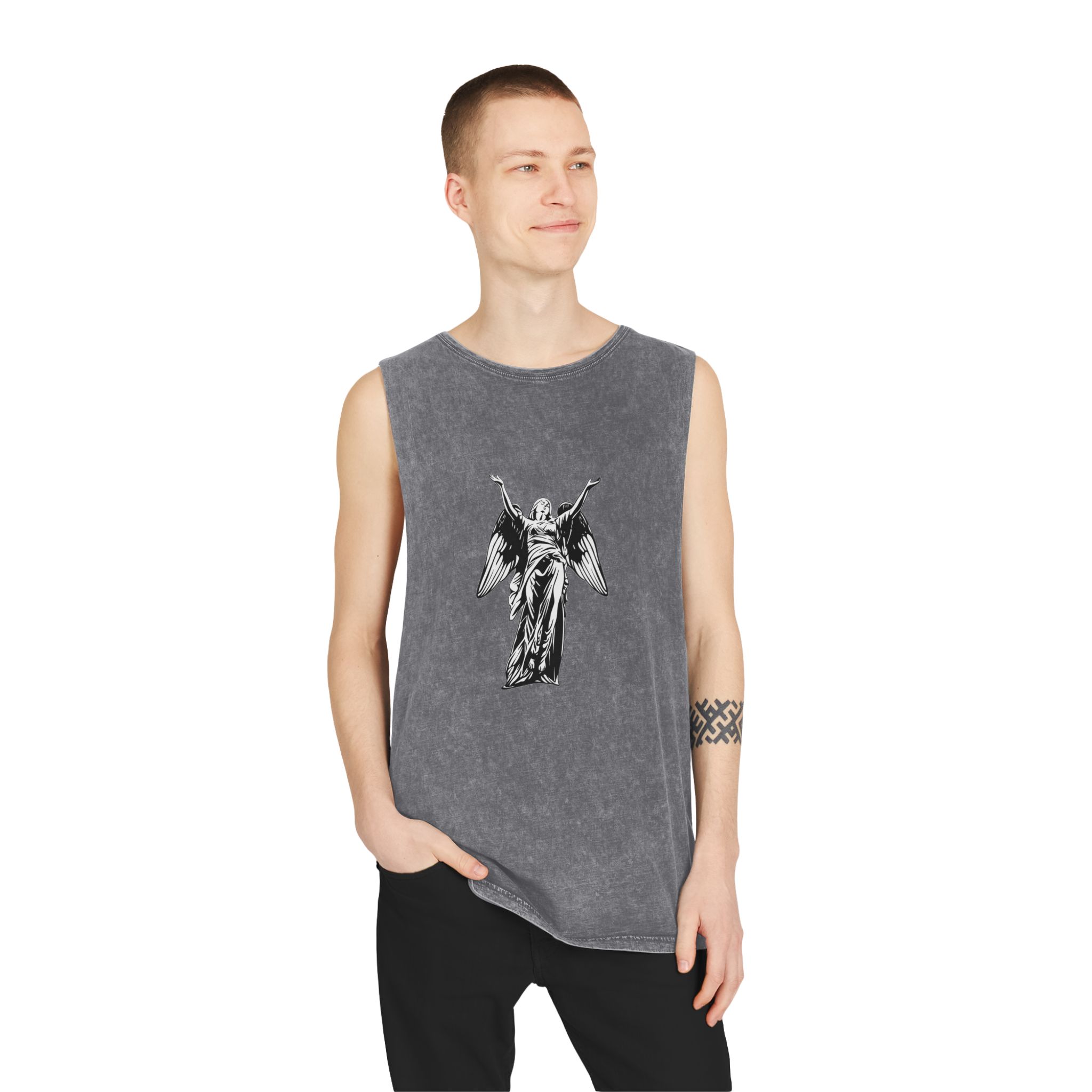 Art Illustration Fallen Glory Angel Unisex Stonewash Tank Top - Image 11